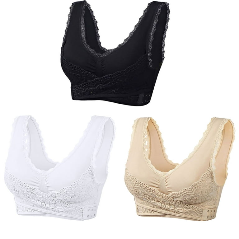 3PC Kendally Bras for Women Comfy Corset Bra Front Cross Side Buckle Lace  Bras Breather Soft Push Up Wireless Sports Bra