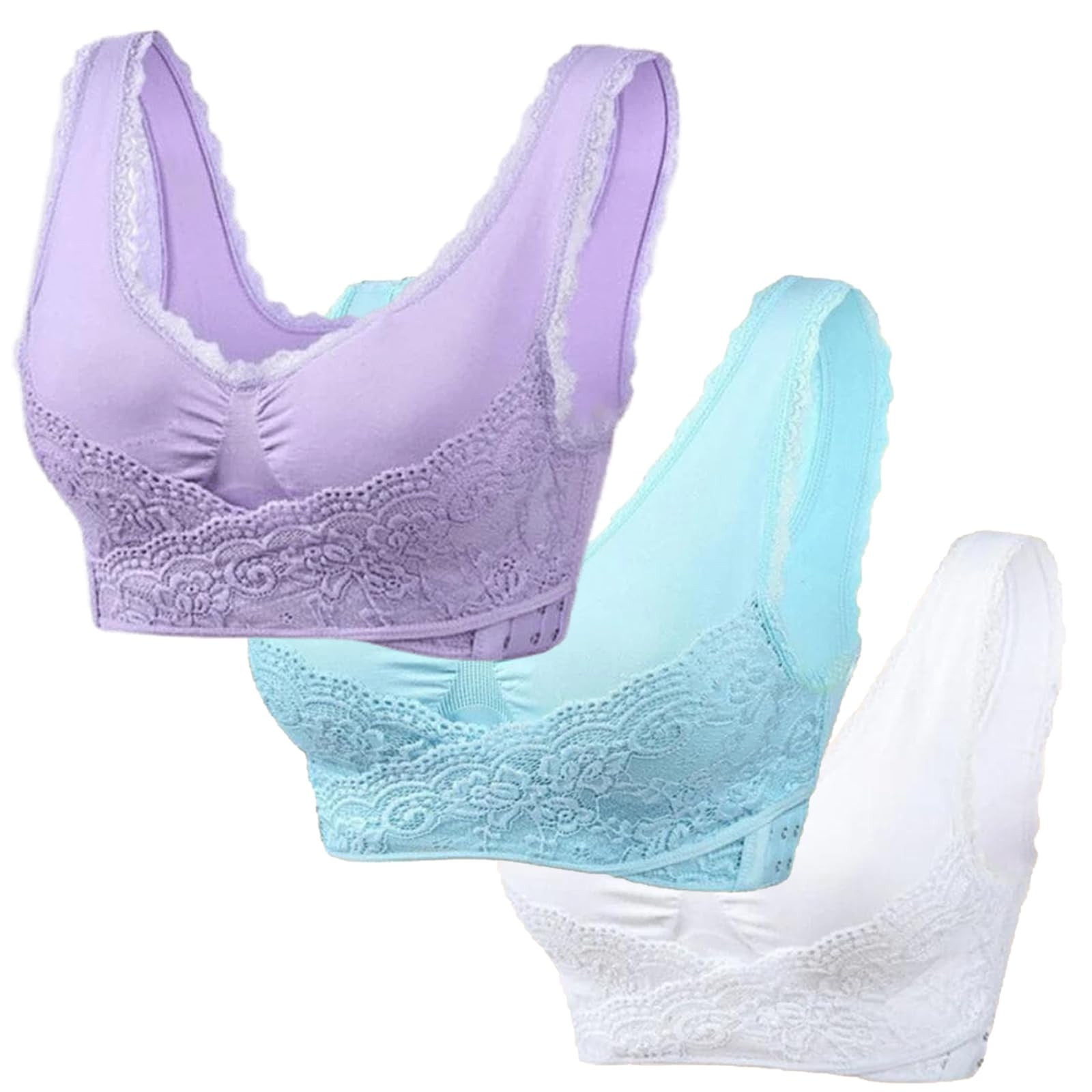 3PC Kendally Bras for Women Comfy Corset Bra Front Cross Side Buckle Lace  Bras Breather Soft Push Up Wireless Sports Bra 