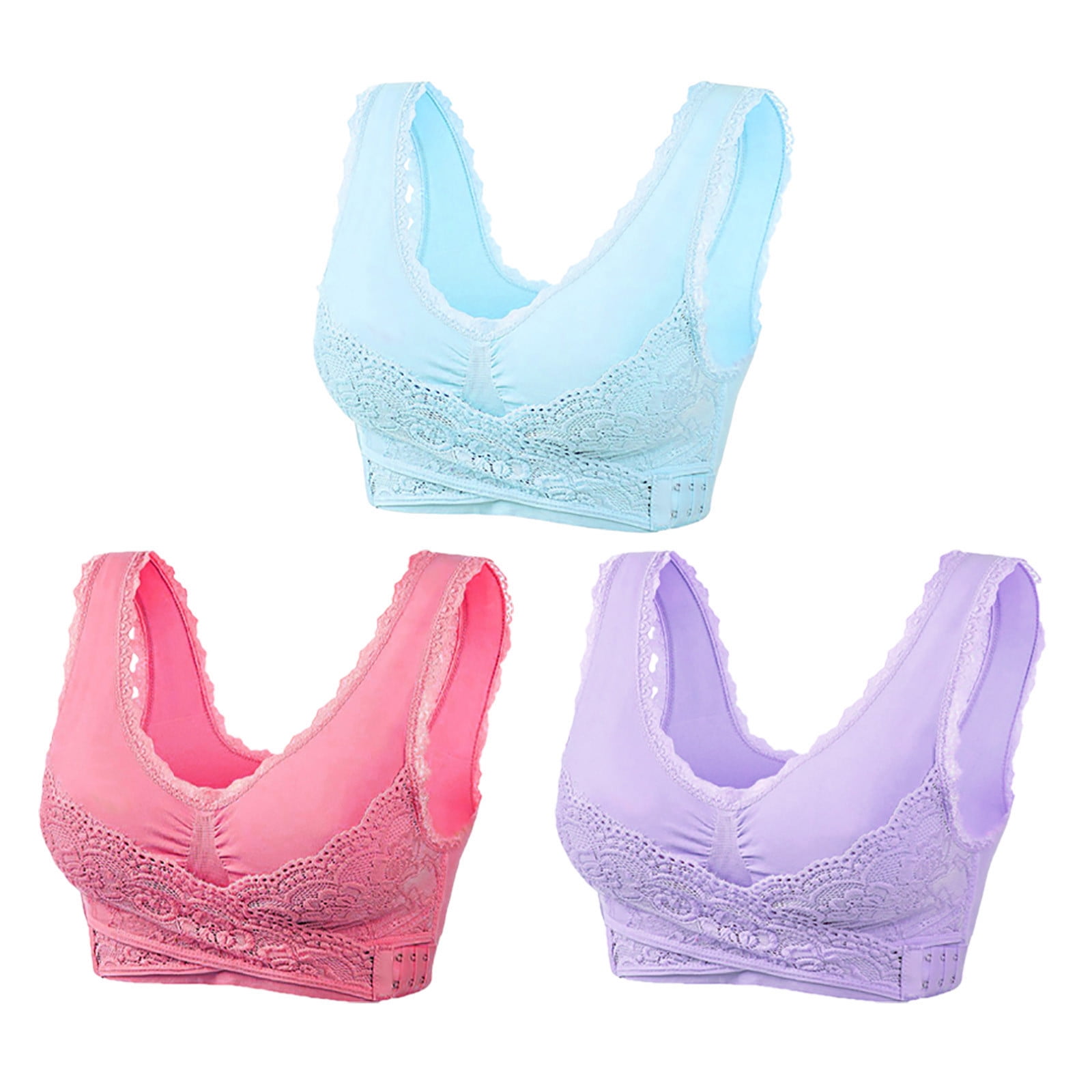 3PC Kendally Bras for Women Comfy Corset Bra Front Cross Side Buckle Lace  Bras Breather Soft Push Up Wireless Sports Bra 