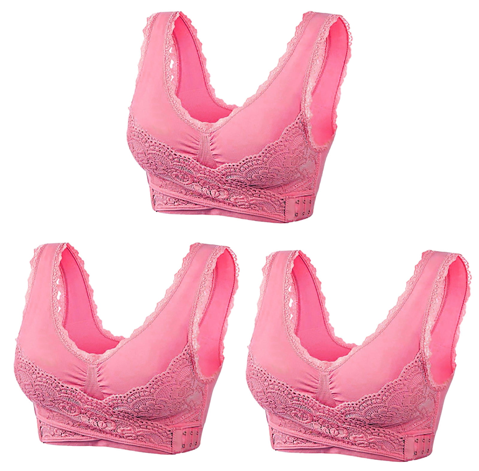 Womens 3Pcs Kendally Bras Crossover Side Hook Bra Trendy Lace Embroidered  Underwear Fashion Lace Trim Wirefree Bra