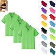 thumbnail image 1 of 3PC Kid Polo Shirts School Uniform Relaxed Fit Back To School Short Sleeve Button Up T Shirts Comfort Solid Color Pullover for Boys & Girls Green 3-4 Years, 1 of 6