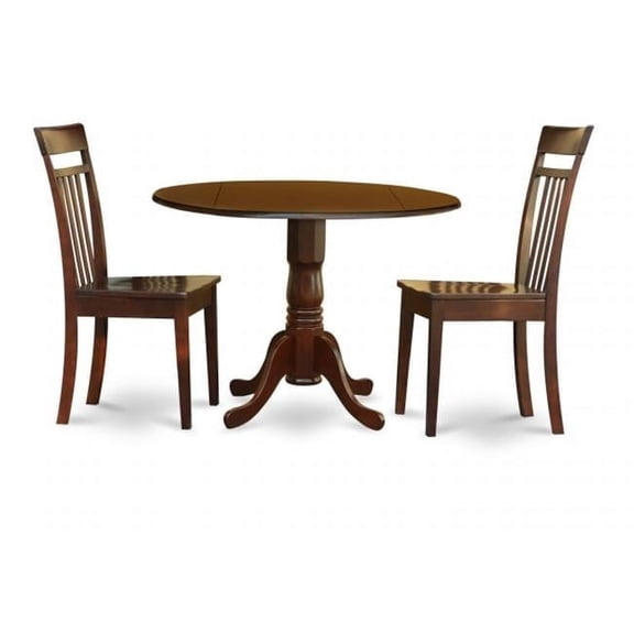 3PC Kitchen Round Table with 2 Drop Leaves and 2 Slatted-back Chairs with Wood Seat