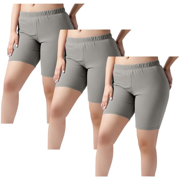 3PC Leggings for Women Plus Size Tummy Control Elastic Waist Seamless No See-Through Yoga Pants Workout Running Short Leggings Gray 4XL