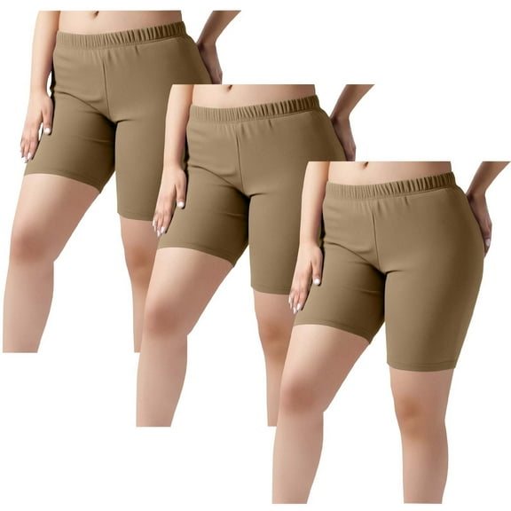 3PC Leggings for Women Plus Size Tummy Control Elastic Waist Seamless No See-Through Yoga Pants Workout Running Short Leggings Khaki XL