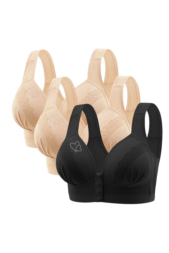 3PC Lisa Charm Bras Front Snaps Seniors, Lisa Charm Bra for Women Push Up Wireless Full Coverage Bras for Seniors