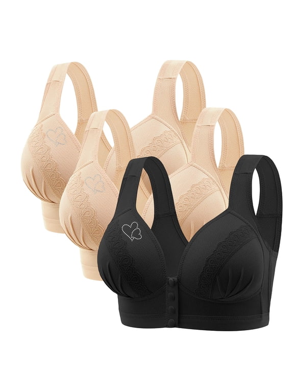 3PC Lisa Charm Bras Front Snaps Seniors, Lisa Charm Bra for Women Push Up Wireless Full Coverage Bras for Seniors
