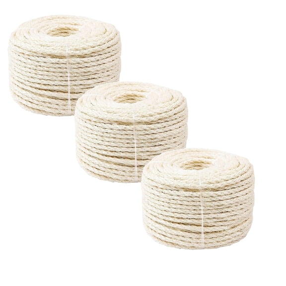 3PC Loetky 10m Natural Sisal Rope (4mm Thick), DIY Cat Scratching Post Repair Material, Home Garden Decoration & Wrapping Craft Twine