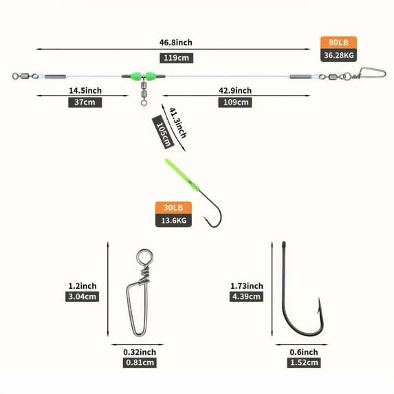 3PC Luminous String Hook Fishing Set Single Double Hook Triple Hook Anti-Tangle Aberdeen High-Speed Swivel and Luminous