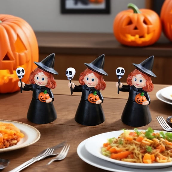 3PC Magic Witch Statue Decor Halloween Decor, Indoor Home Tabletop Haunted House Trick Or Treat Spooky Party Vibe, Weatherproof Reusable Craftsmanship Display For Holiday Family Guests