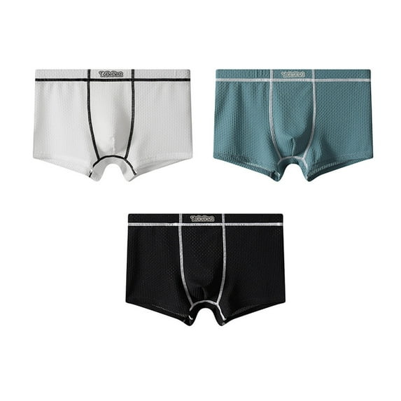 3PC Men Textured Boxer Briefs Solid Color Mid-waist Underpants Soft Comfort Breathable Underwear