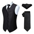 thumbnail image 1 of 3PC Men's Solid Formal Suit Vest Waistcoat Tuxedo Dress Vest Necktie Handkerchief Set Suit Wedding, 1 of 8