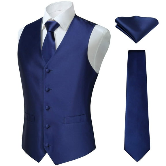 Men's Solid Formal Suit Vest Waistcoat Tuxedo Dress Vest Necktie Handkerchief Set Suit Wedding 3PC