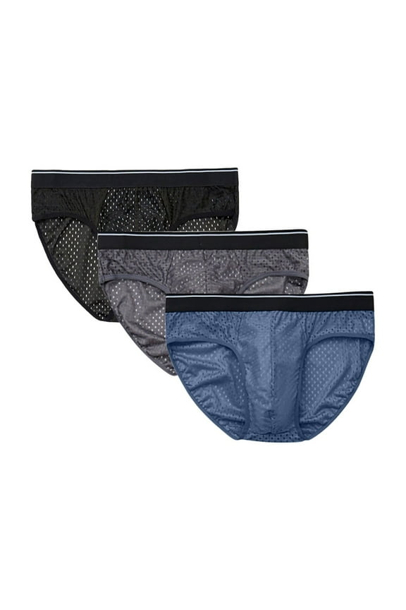 3PC Mens Lightweight Ice Silk Briefs - Breathable Mesh Athletic Underwear Quick Dry Summer Sports Performance Sexy Panties Active Fit