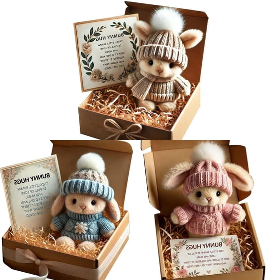 3PC Mini Bunny Hug Cute Easter Gift Plush 2025 Bunny in a Box Hugs Positive Bunny Stuffed Animal Rabbit Soft Floppy Easter Ideas Bunnies Basket Stuffers Doll Inspirational Gifts Style BCD