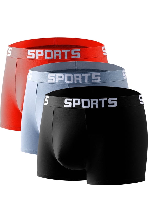 3PC Multicolor Men's 2XL Cotton Boxer Briefs, Supportive Breathable Underwear with Sporty Waistband, Ideal for Active Sports & Daily Use