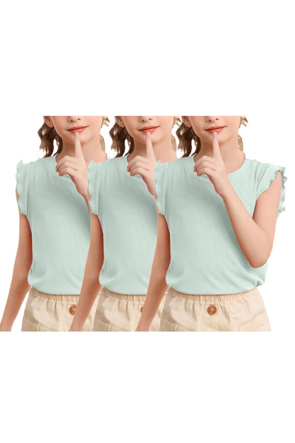 3PC Of Camisas de chaleco de las niñas de moda Tops sin mangas sólidos cuello redondo tanque