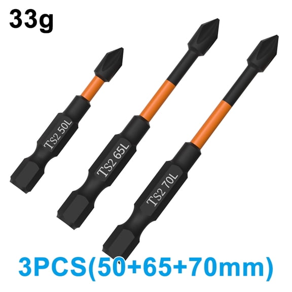 3PC Orange S2 Impact Strong Magnetic Anti Slip 50-70mm Electric Hand Drill Cross Screwdriver Bit Electric Tool Accessory Set
