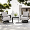 thumbnail image 1 of 3PC Outdoor Aluminum Patio Furniture,Modern Fully Weld Swivel Lounge Chair Chat Set,Sunbrella Cushions,Elegance Arc 23.6'' Side Table with Greek White Marble-Inspired Sintered Stone Top, 1 of 14