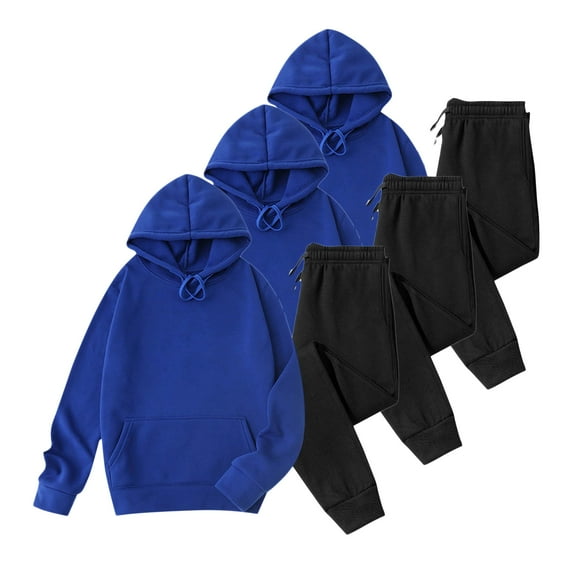 3PC Pack Mens Sweatpants Sweatshirt Tracksuit Sets Velvet Solid-Color Jogger Pants Hoodies Two Peice Outfit Sets