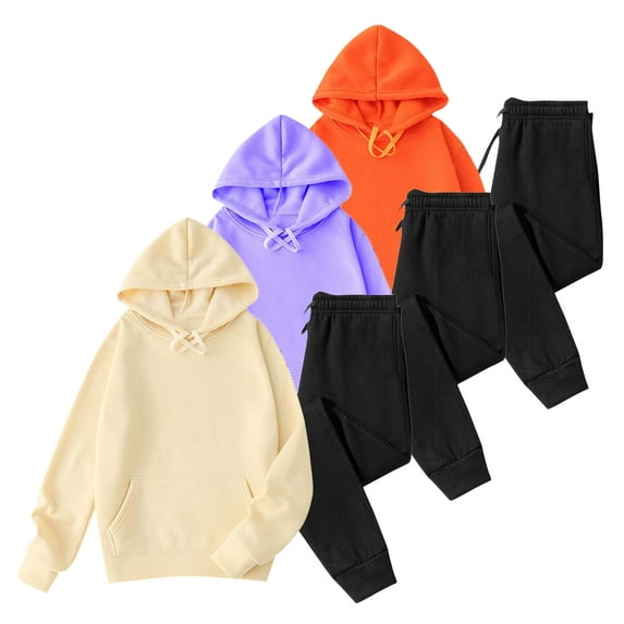 3PC Pack Mens Sweatpants Sweatshirt Tracksuit Sets Velvet Solid-Color Jogger Pants Hoodies Two Peice Outfit Sets