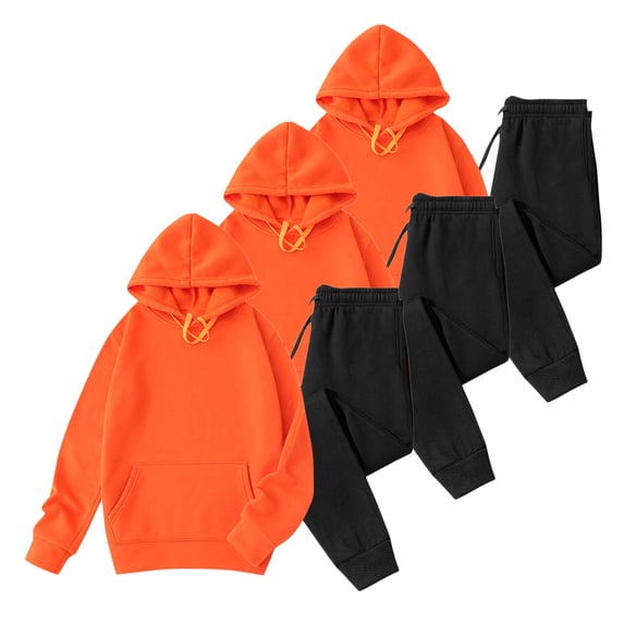 3PC Pack Mens Sweatpants Sweatshirt Tracksuit Sets Velvet Solid-Color Jogger Pants Hoodies Two Peice Outfit Sets