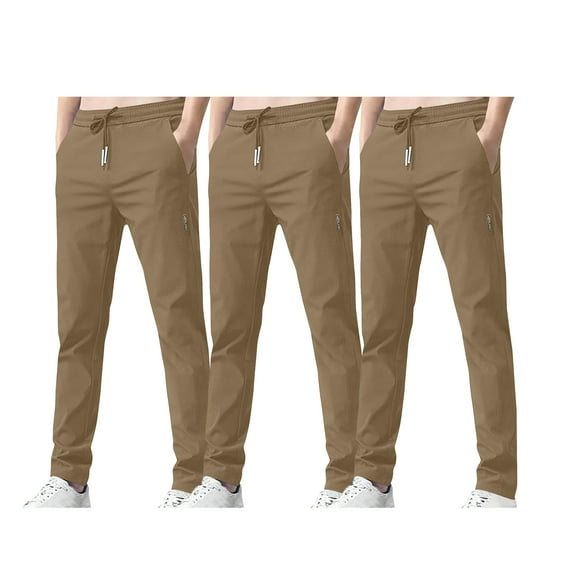 3PC Pack Pants For Men Solid Color Pockets Athletic Long Trousers Drawstring Elastic Waist Comfort Pants Leisure