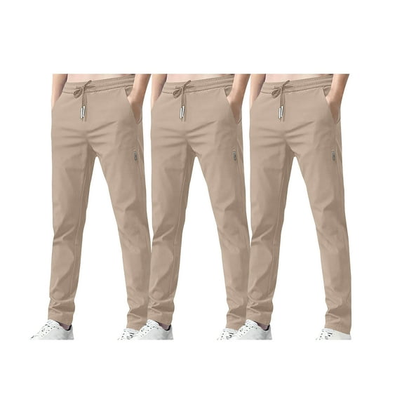3PC Pack Pants For Men Solid Color Pockets Athletic Long Trousers Drawstring Elastic Waist Comfort Pants Leisure