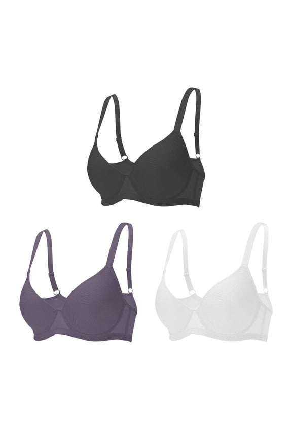 Women's 3-Pack Underwire Push Up Bra Set with Independent Dual U-Wire Support, Lace Bralette, Black White Mauve, 32B-40C
