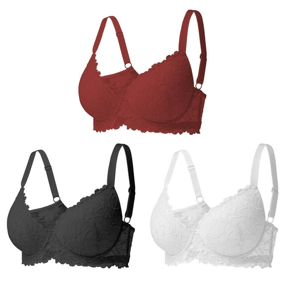 3PC Pack Women Push Up Bra Everyday Underwear Comfortable Lingerie Bralette with Support Anti-Sag-Size 80D/36D