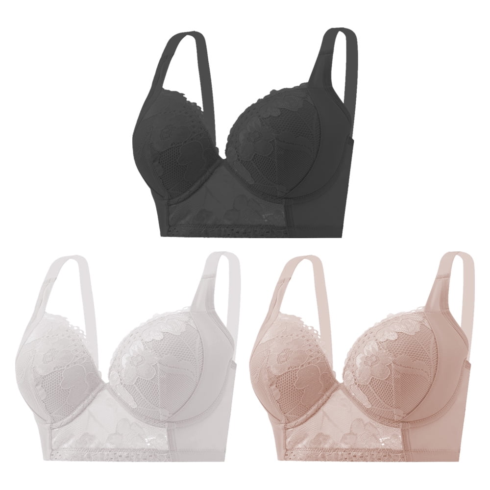 Women's 3 Pack Push-Up Bras, Underwire Padded Full Coverage Bra, Floral ...
