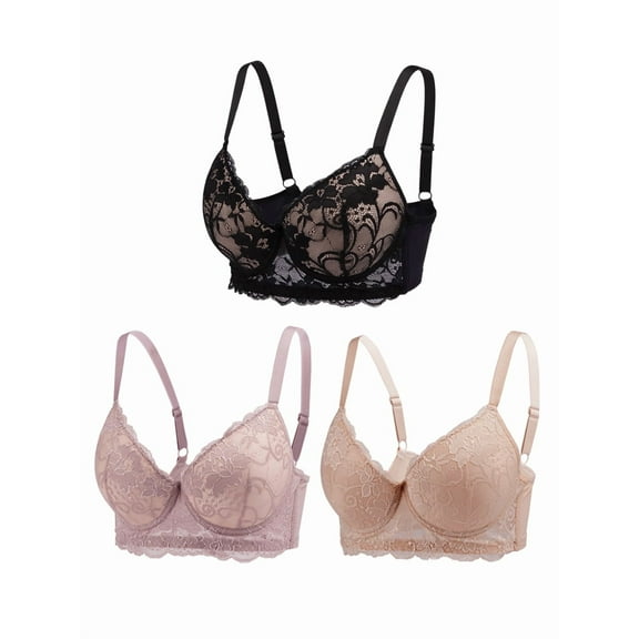 3PC Pack Women Push Up Bra Everyday Underwear Comfortable Lingerie Bralette with Support Anti-Sag-Size 85D/38D