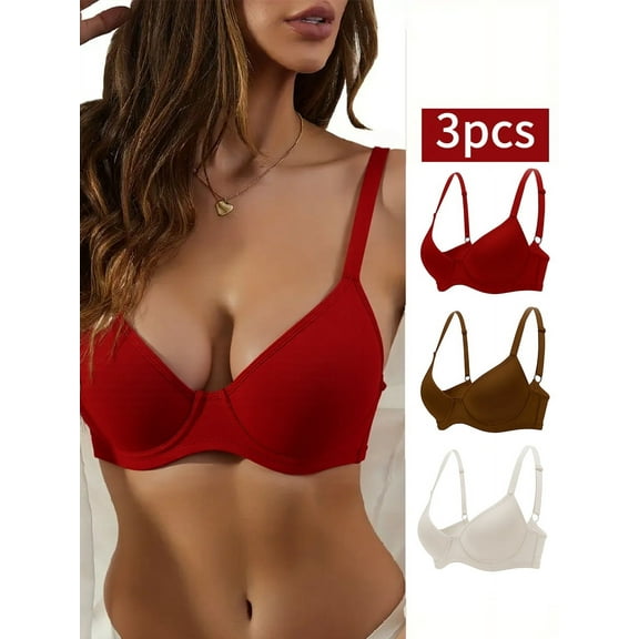 3PC Pack Women Push Up Bra Everyday Underwear Comfortable Lingerie Bralette with Support Anti-Sag