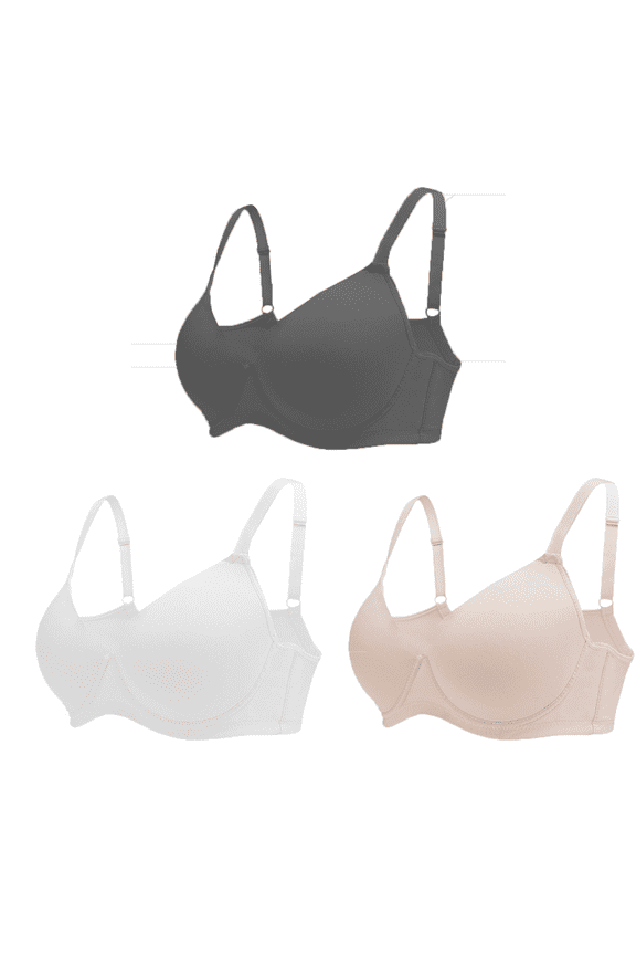 3PC Pack Women Push Up Bra Everyday Underwear Comfortable Lingerie Bralette with Support Anti-Sag-Size80B/36B