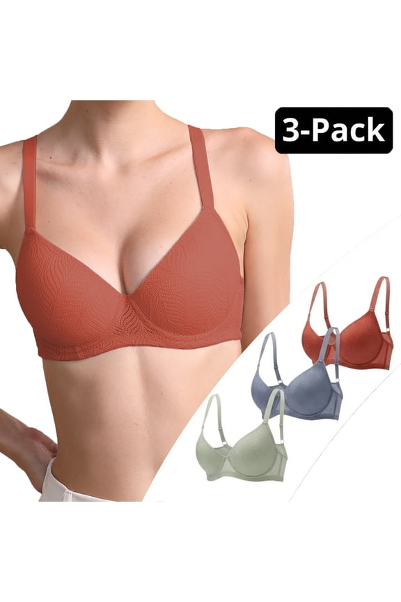 Women's 3-Pack Underwire Push Up Bra Set with Independent Dual U-Wire Support, Lace Bralette, Blue Sage Green Coral, 32B-40C