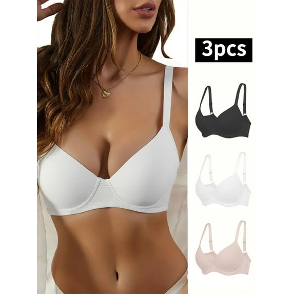 MOURZAORS 3PC Pack Women's Push up Bra, Everyday Underwear, Comfortable Lingerie Bralette with Support Anti-Sag