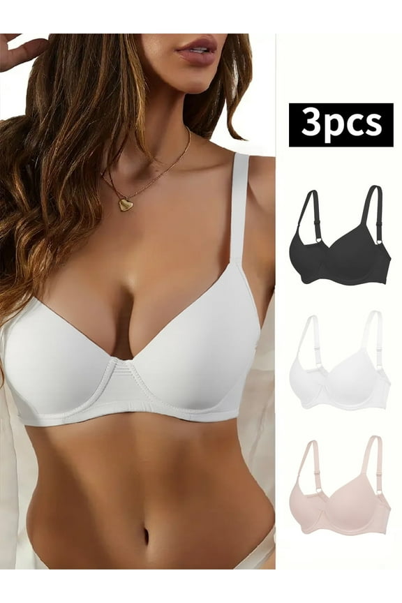 3PC Pack Women's Push up Bra, Everyday Underwear, Comfortable Lingerie Bralette with Support Anti-Sag