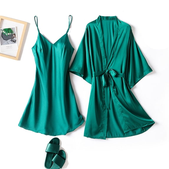 3PC Pajamas for Women Set- Loungewear Nightdress Halter Camisole Robe Sleepwear
