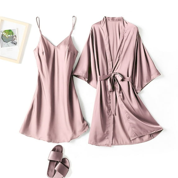 3PC Pajamas for Women Set- Loungewear Nightdress Halter Camisole Robe Sleepwear