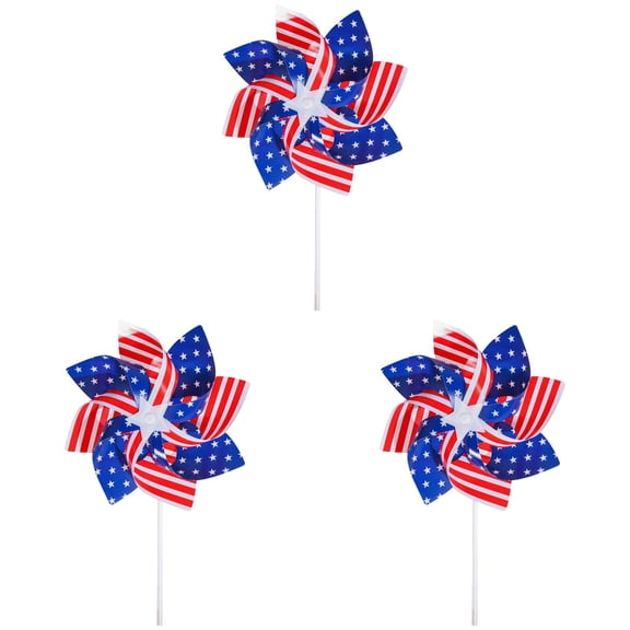 3PC Patriotic Red White Blue Flag Windmills Independence Day 4th Of July Decorations Memorial Day Hopscotch Family Celebration Set Pin Wheels for outside