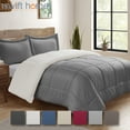 thumbnail image 1 of Swift Home 3PC Reversible Winter Plush Sherpa Faux Micromink Comforter Set, Pewter, Queen, 1 of 6