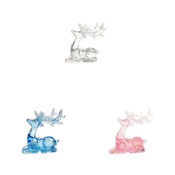 3PC Plastic Christmas Reindeer Ornaments Clear Deer Figurines Table Top Decorations Transparent Reindeer Xmas Tree Topper, Deer Sculpture for Holiday Party,3.5x2x3.5 Inch