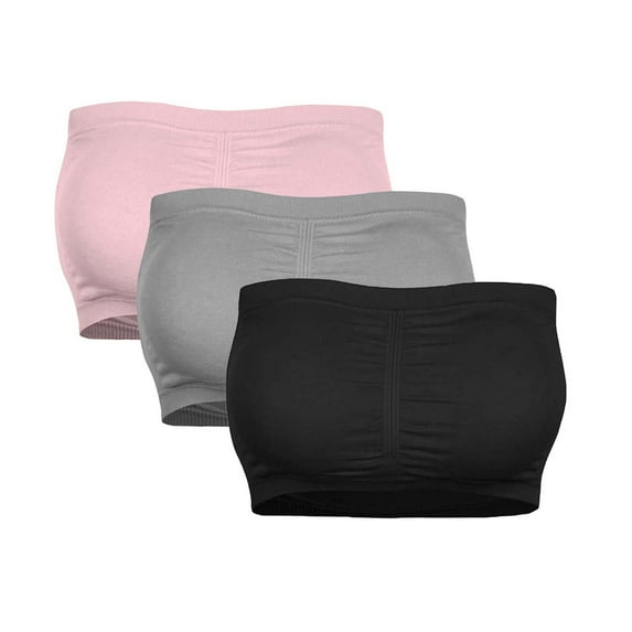 3PC Plus Size Bras for Women Strapless Bandeau Tube Full Figure Seamless Removable Padded Mixed Colors Womens Bralettes 2023