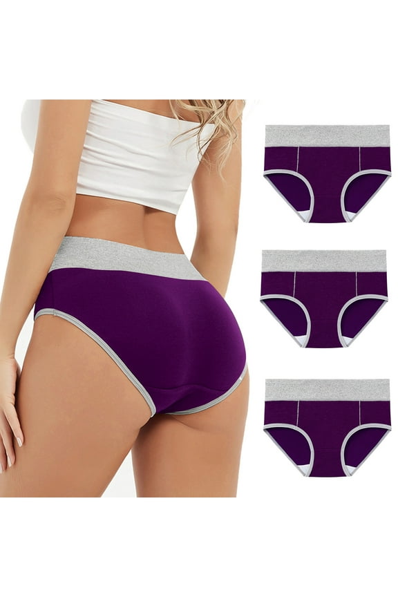 3PC Plus Size Panties for Women Pack Soft Pull-On Period High Waist Purple Seamless Leisure Womens Underwear Oversized