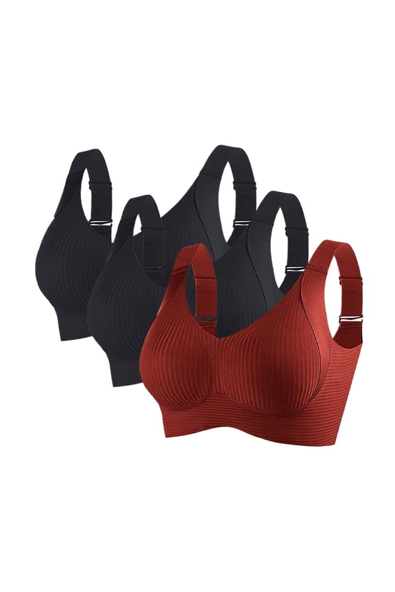 3PC Plus Size Seamless Bras for Women Anti-Sagging Full Coverage Bras Transparent Strap Support Bralette