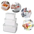 thumbnail image 1 of 3PC Produce Saver Containers for Fridge, 3 Size Colander-Large Vegetable Storage with Drain Tray，Keep Lettuce Fresh,Grey,3PC, 1 of 9