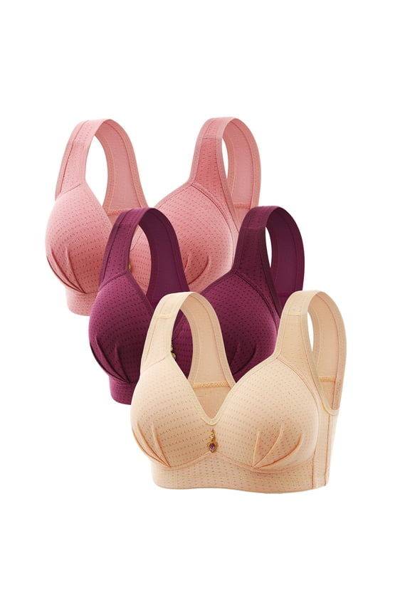 3PC Push Up Bras for Womans Embroidered Breathable Wireless Padded Underwear Full Coverage Push Up Soft Bralettes Bra,Purple,42 C