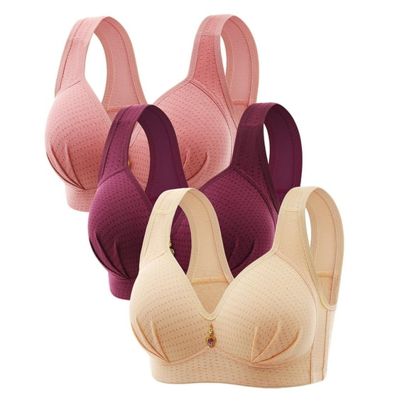 3PC Push Up Bras for Womans Embroidered Breathable Wireless Padded Underwear Full Coverage Push Up Soft Bralettes Bra,Purple,44 C