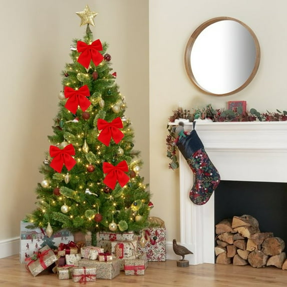 3PC Red Velvet Bows Christmas Tree Decorations,4.13×4.33 Inch Xmas Ornaments for Tree Home Party Front Door Wreath Holiday Indoor Inside Decor