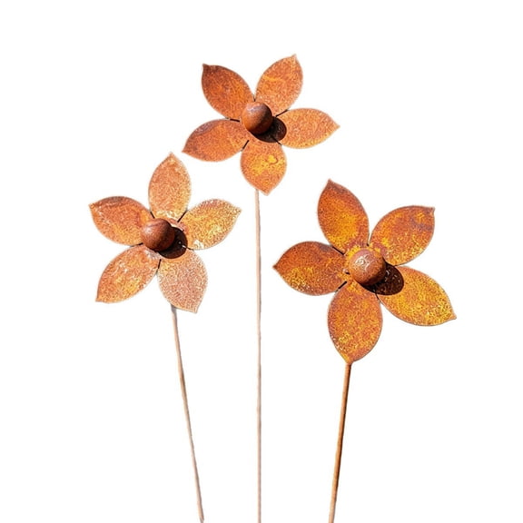 3PC Rustic Metal Coneflower Garden Stakes, Rusted Iron Yard Art Weather Resistant Lawn Pathway Patio Decor, Weatherproof Outdoor Garden Decor for Lawn Patio Pathway,12.6x3.9 Inch