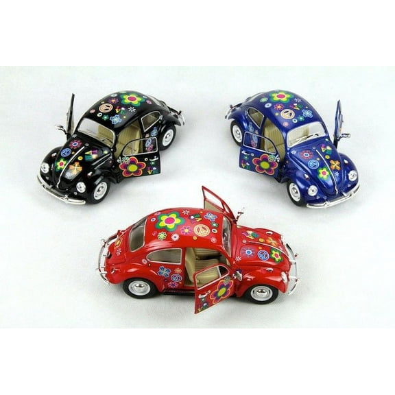 3PC SET: 7" Kinsmart 1967 VW Volkswagen Beetle Decal Diecast Model Toy Car 1:24